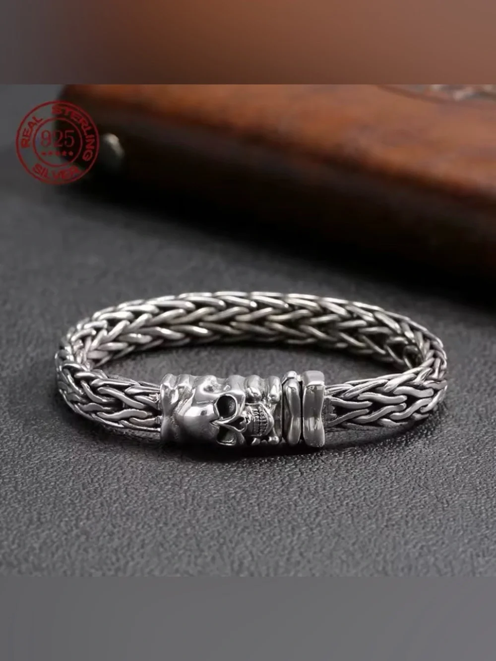 Men’s Real 925 Sterling Silver Bracelet 5mm Bali Wheat link Chain Skull Clasp